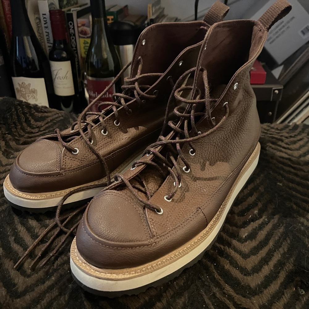 Men's Size 11 Brown Leather Platform Converse Hi-Tops